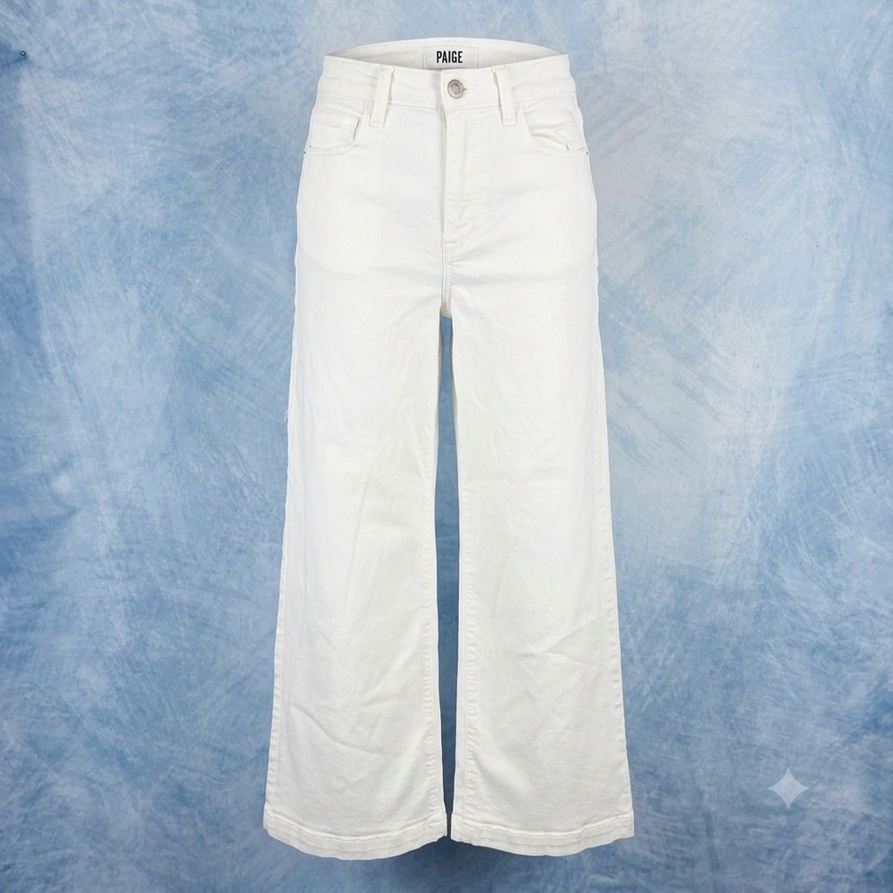 PAIGE Genesee Crop High Rise Wide Leg Jeans White Denim Size 26